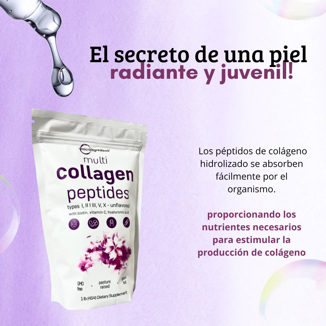 COLÁGENO Multi Collagen Peptides 1 lb + 10 recetas GRATIS para tomarlo al completar tu compra